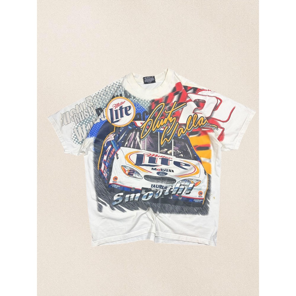 Vintage Chase Authentics Rusty Wallace NASCAR Miller Lite‎ AOP T-Shirt Mens L